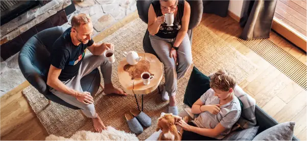 Family relaxing in a comfortable living room
